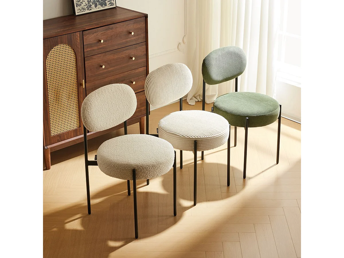 Lot de 2 chaises en velours côtelé beige, piètement métal noir - Evora