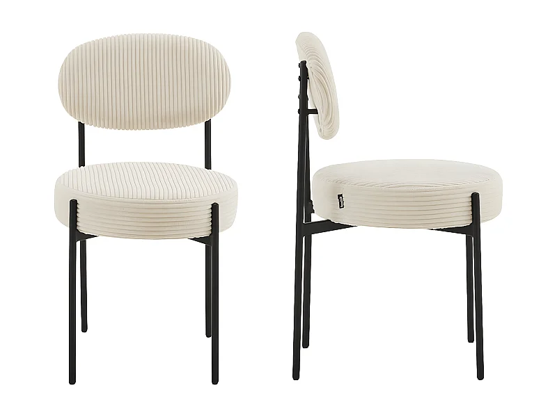Lot de 2 chaises en velours côtelé beige, piètement métal noir - Evora