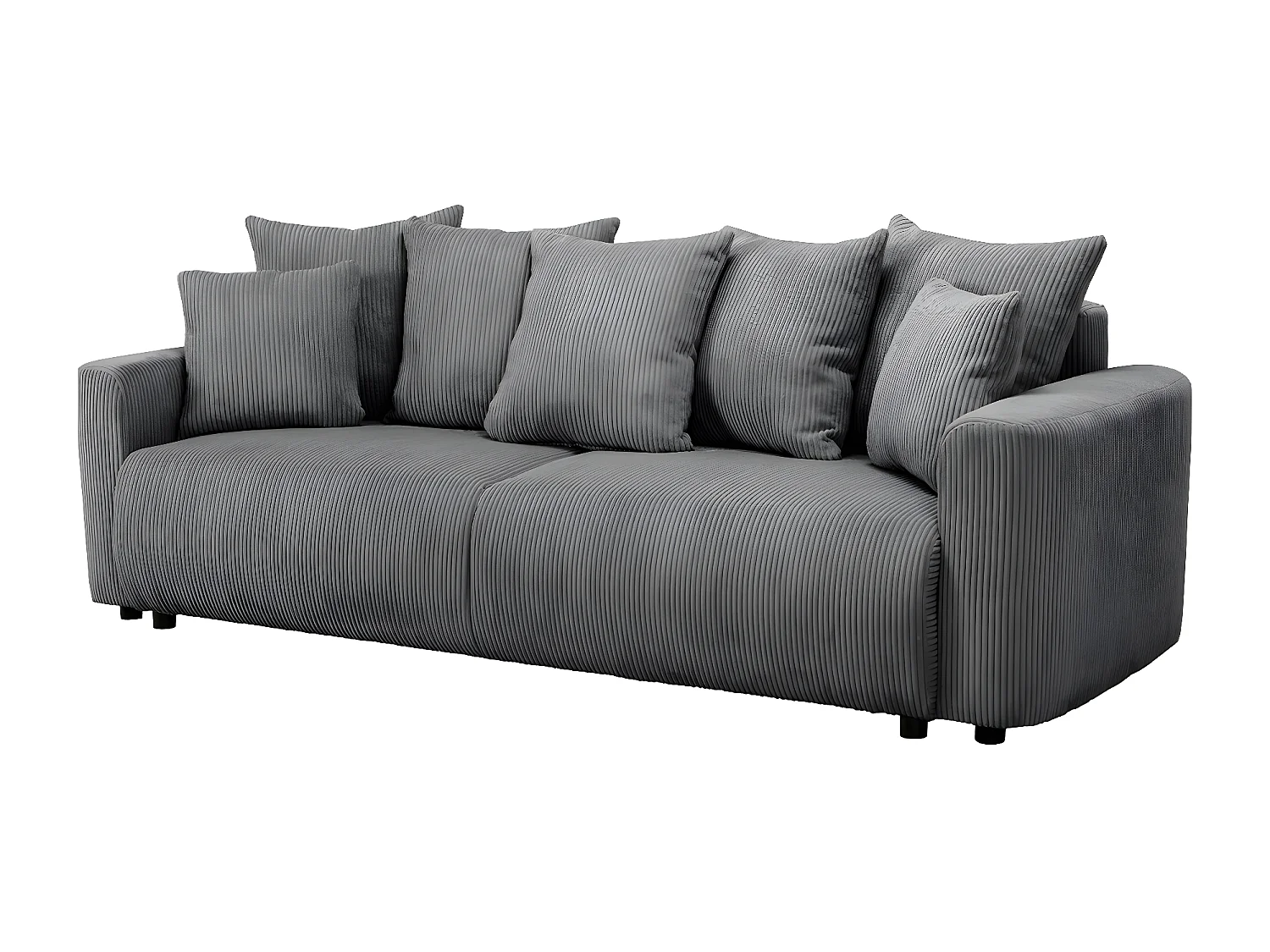 Canapé convertible 3 places en velours côtelé gris anthracite avec coffre de rangement - Uma