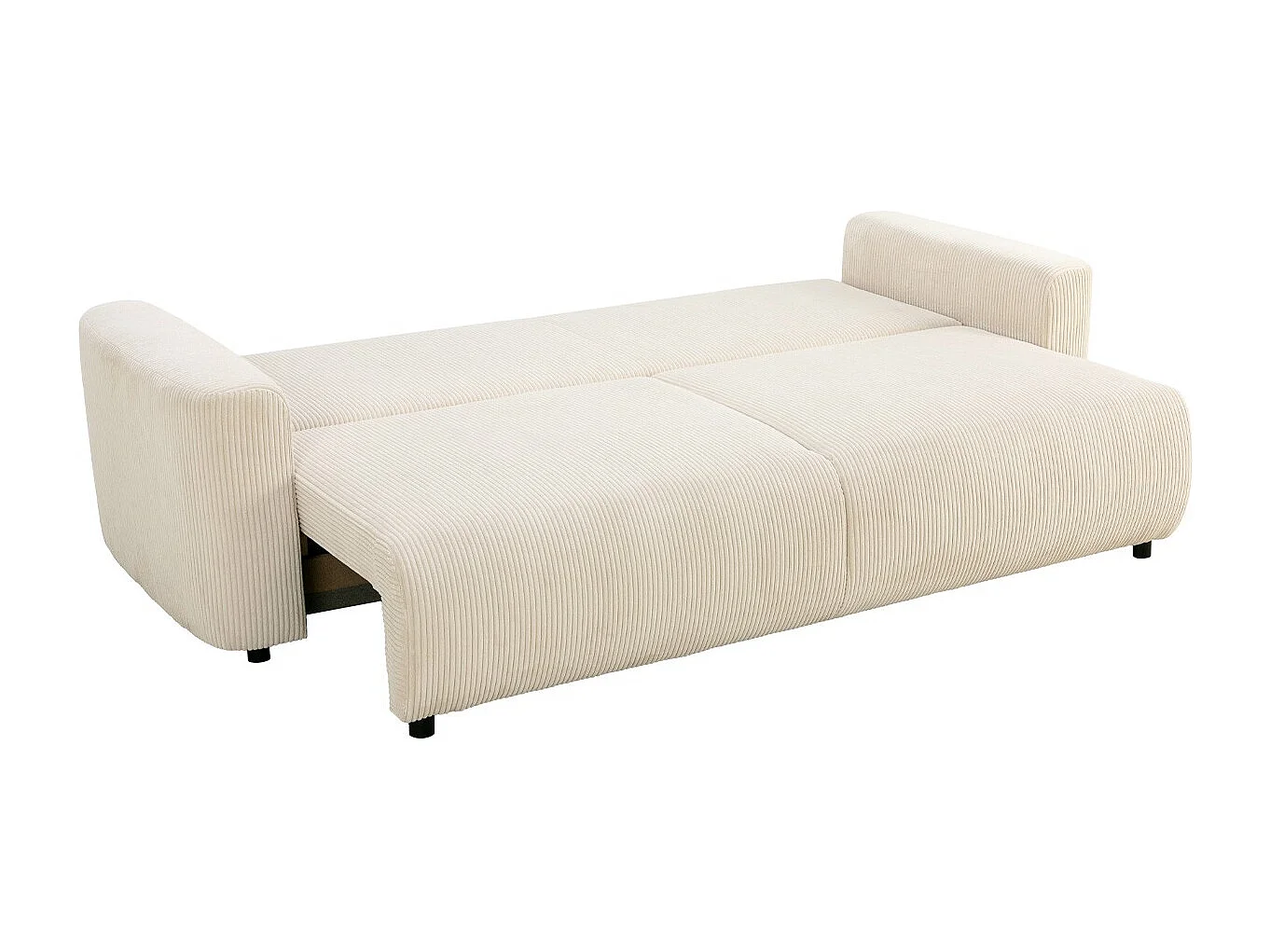 Canapé convertible 3 places en velours côtelé beige avec coffre de rangement - Uma