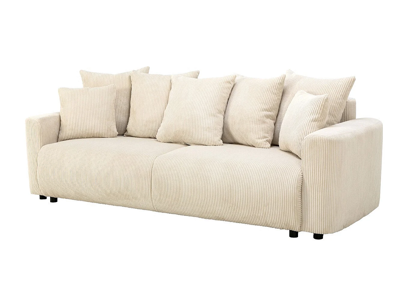 Canapé convertible 3 places en velours côtelé beige avec coffre de rangement - Uma