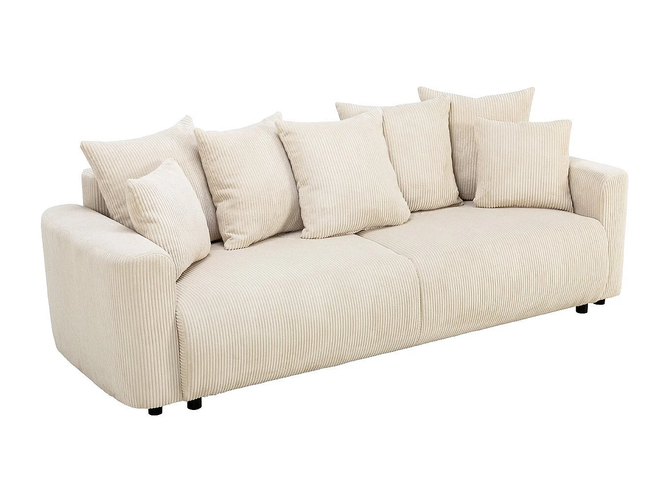 Canapé convertible 3 places en velours côtelé beige avec coffre de rangement - Uma