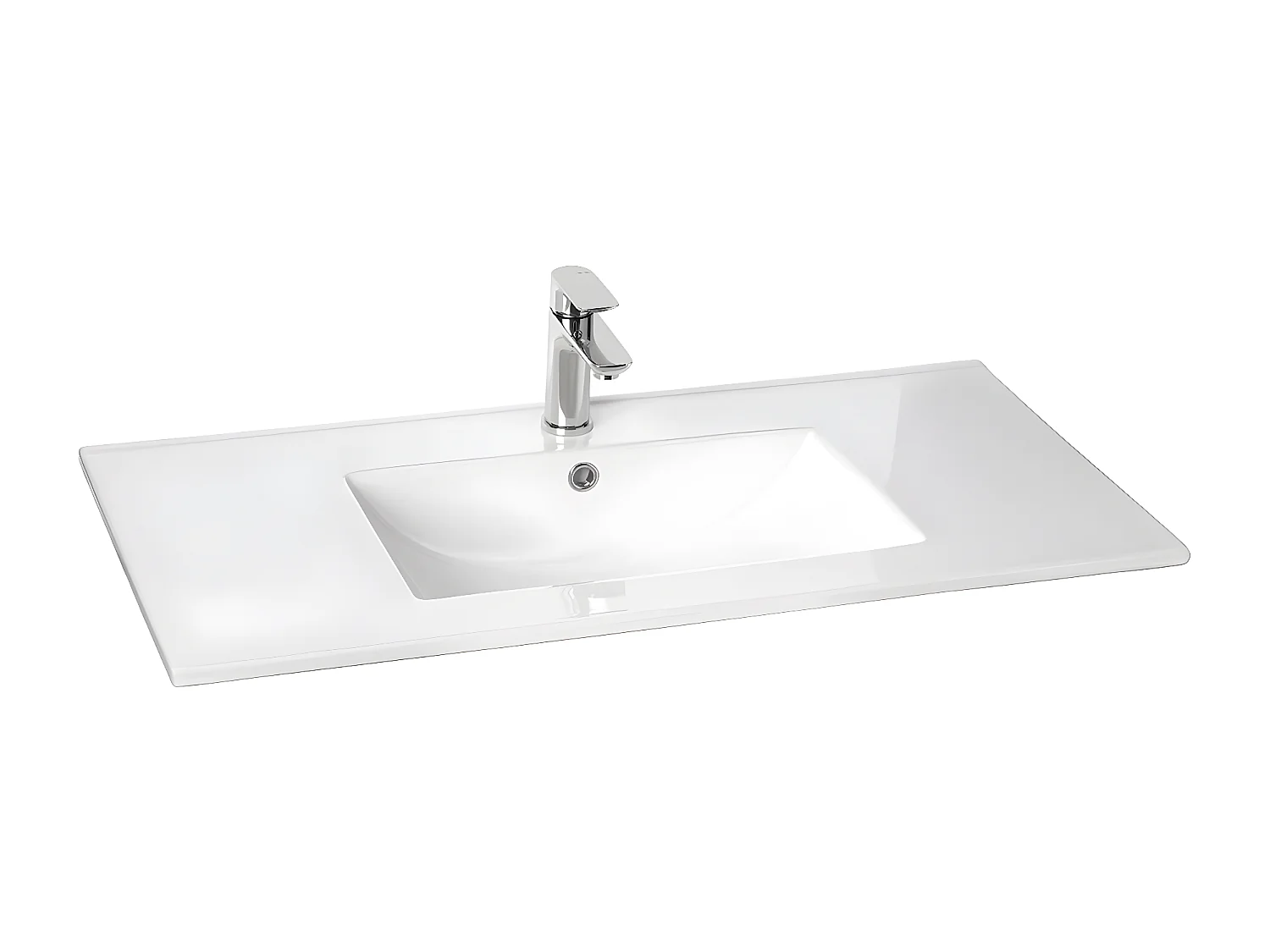 Meuble de salle de bain suspendu vasque intégrée 90cm 2 tiroirs Chêne cannelé - Venice