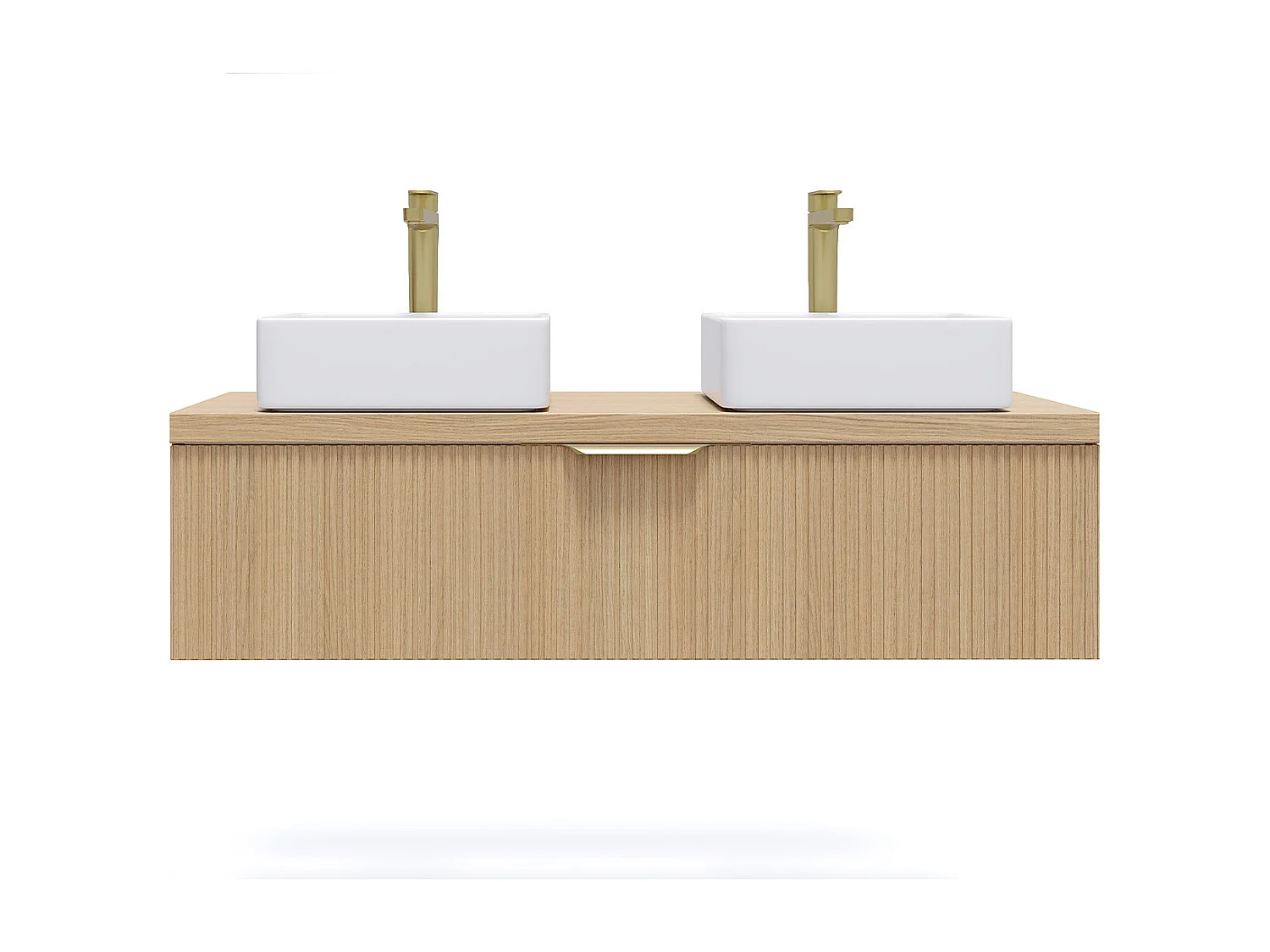 Meuble de salle de bain suspendu 2 vasques à poser 120cm 1 tiroir Chêne cannelé - Venice