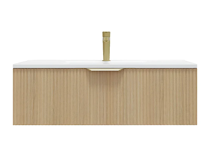 Meuble de salle de bain suspendu vasque intégrée 90cm 1 tiroir Chêne cannelé - Venice