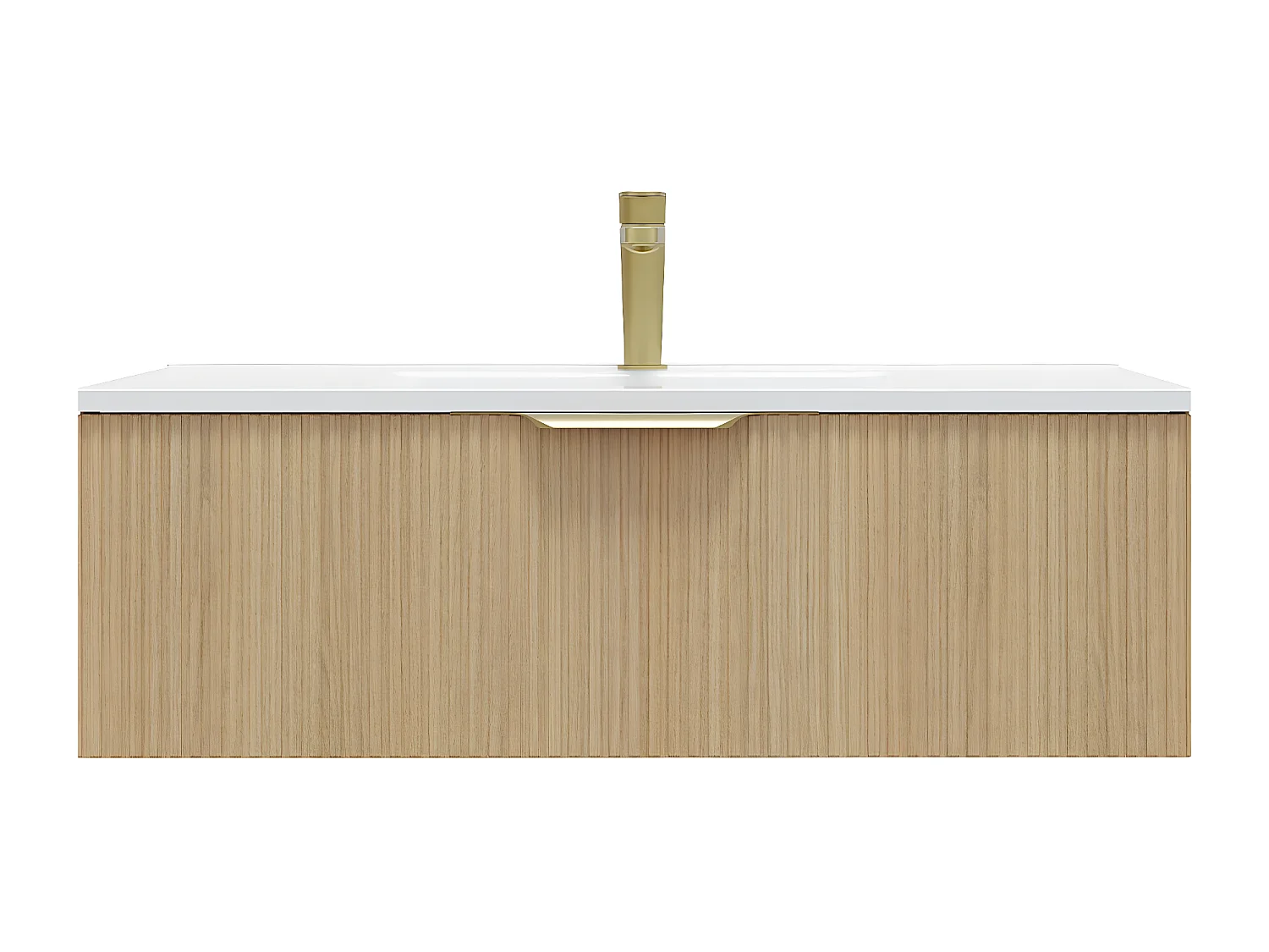 Meuble de salle de bain suspendu vasque intégrée 90cm 1 tiroir Chêne cannelé - Venice