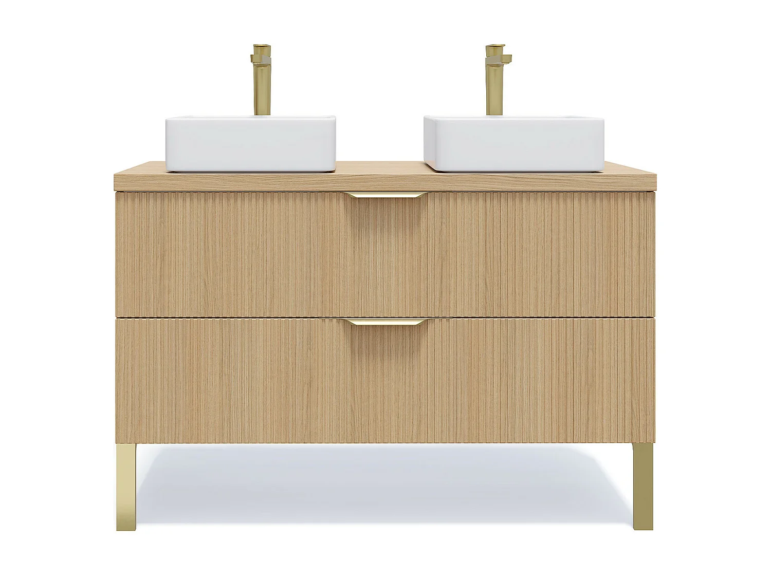 Meuble de salle de bain suspendu 2 vasques à poser 120cm 2 tiroirs Chêne cannelé - Venice