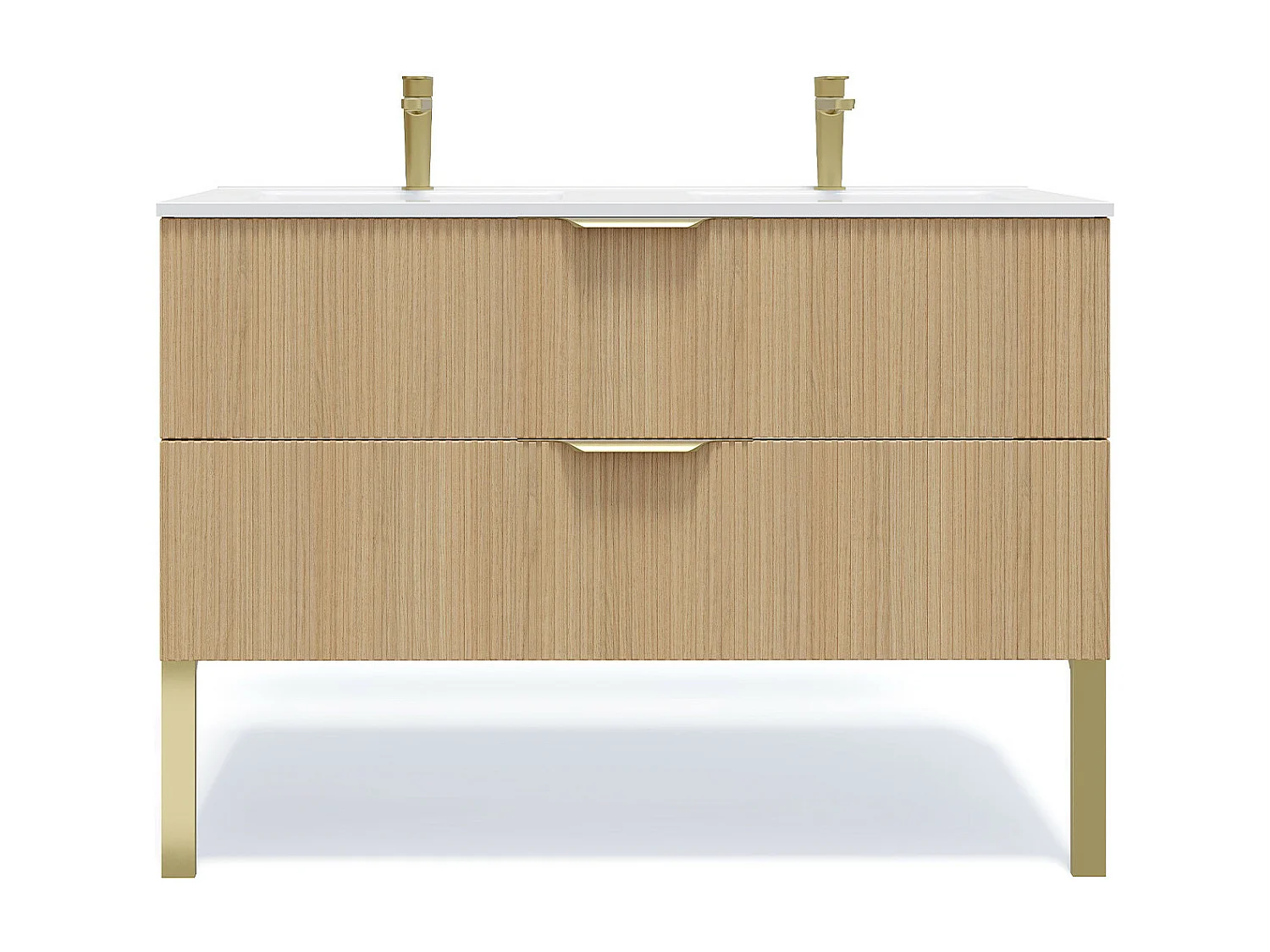 Meuble de salle de bain suspendu double vasque intégrée 120cm 2 tiroirs Chêne cannelé - Venice