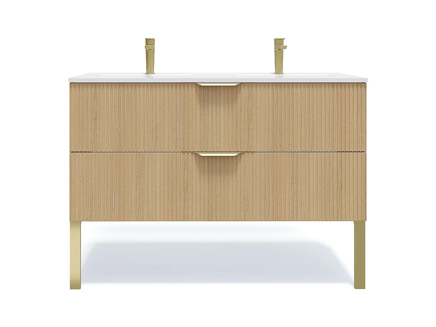 Meuble de salle de bain suspendu double vasque intégrée 120cm 2 tiroirs Chêne cannelé - Venice