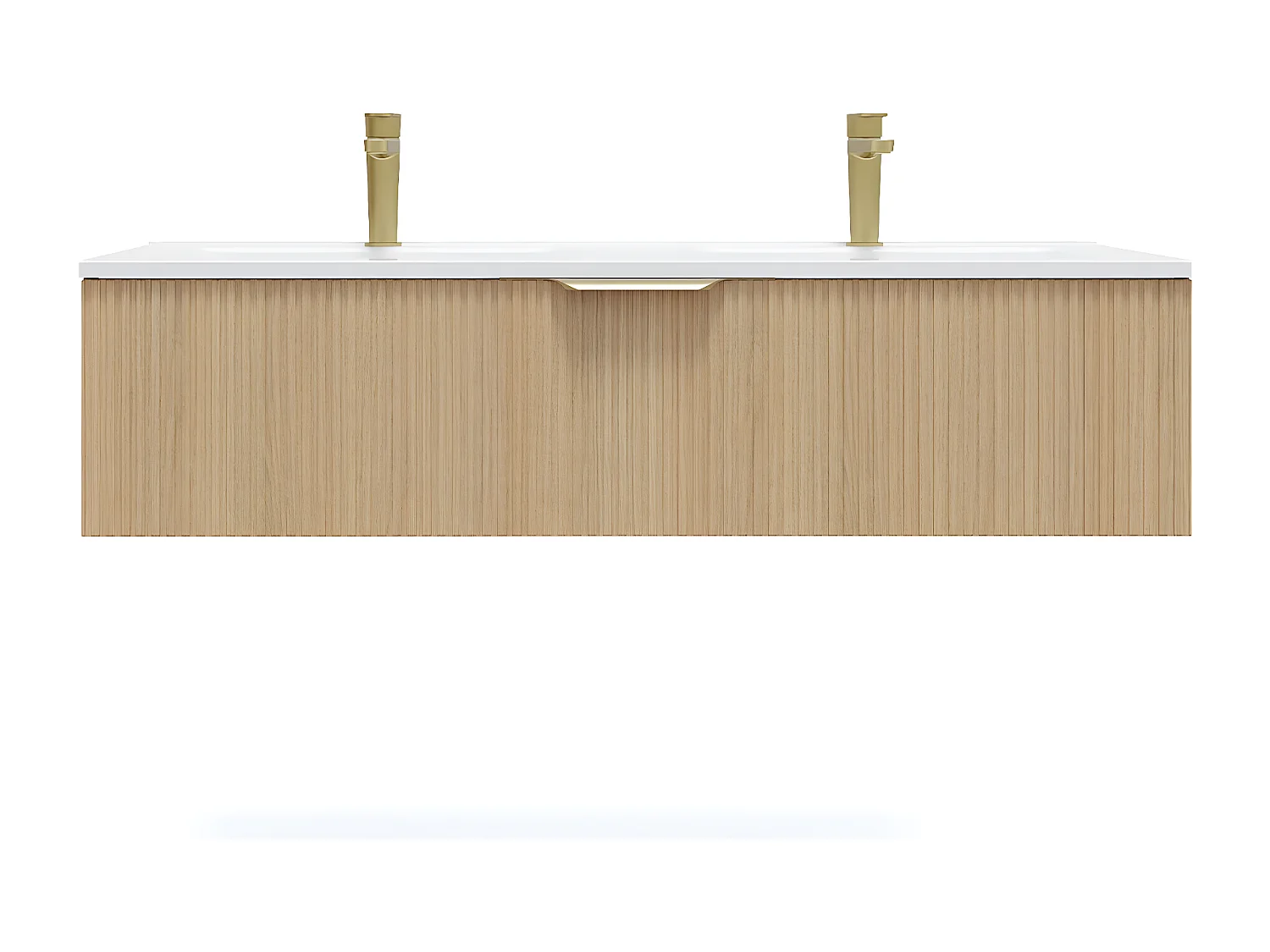 Meuble de salle de bain suspendu double vasque intégrée 120cm 1 tiroir Chêne cannelé - Venice