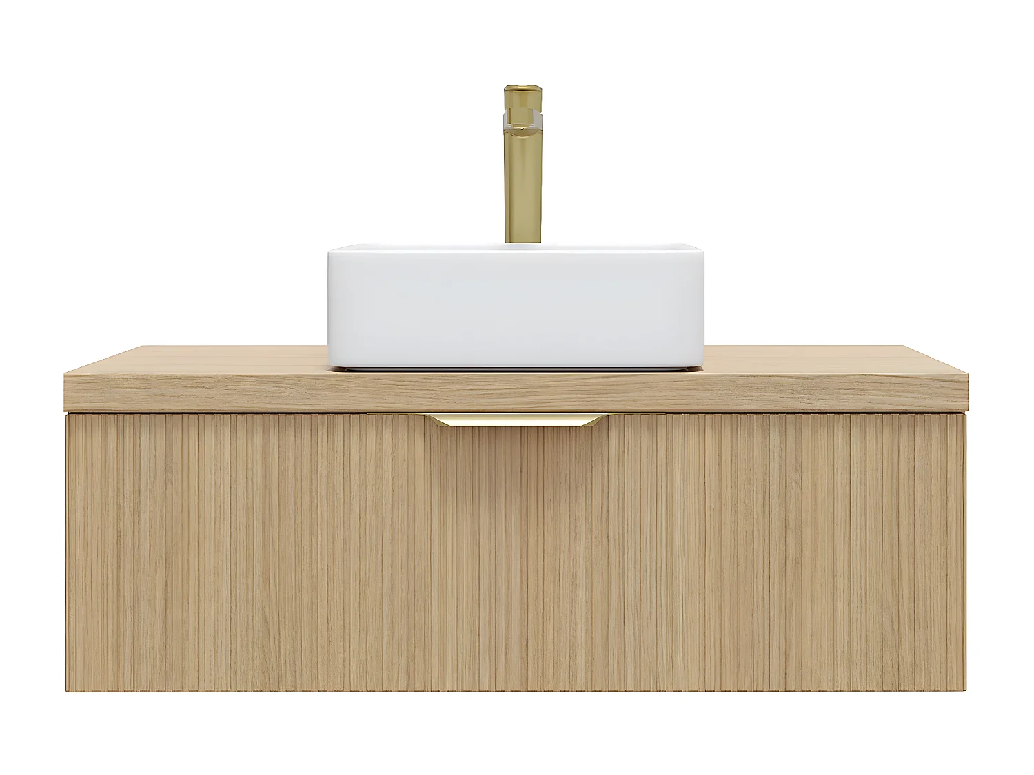 Meuble de salle de bain suspendu vasque à poser 90cm 1 tiroir Chêne cannelé - Venice