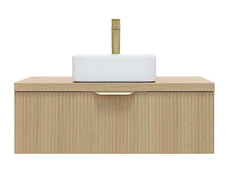 Meuble de salle de bain suspendu vasque à poser 90cm 1 tiroir Chêne cannelé - Venice