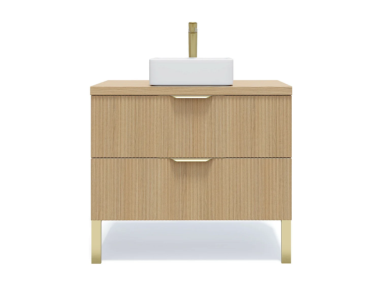 Meuble de salle de bain suspendu vasque à poser 90cm 2 tiroirs Chêne cannelé - Venice