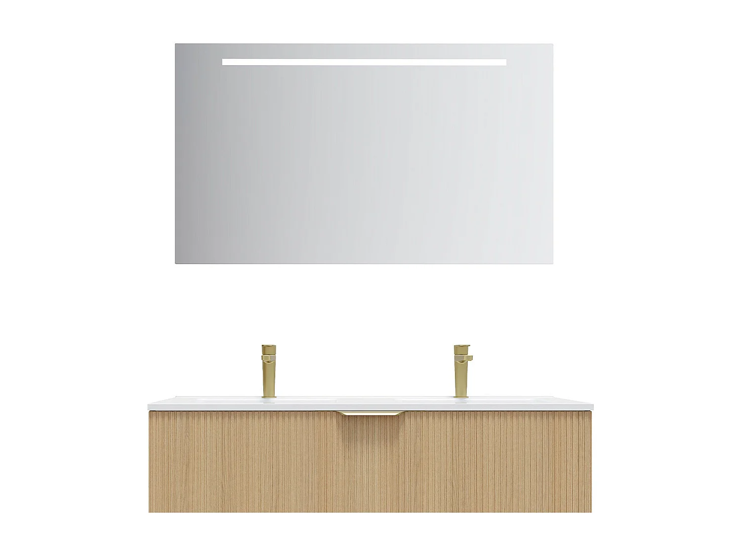 Meuble de salle de bain suspendu double vasque intégrée 120cm 1 tiroir Chêne cannelé + miroir - Venice