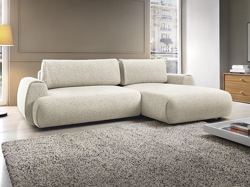 Canapé d'angle droit convertible en tissu chiné beige MONELIA