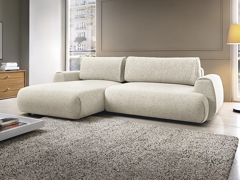 Canapé d'angle gauche convertible en tissu chiné beige MONELIA