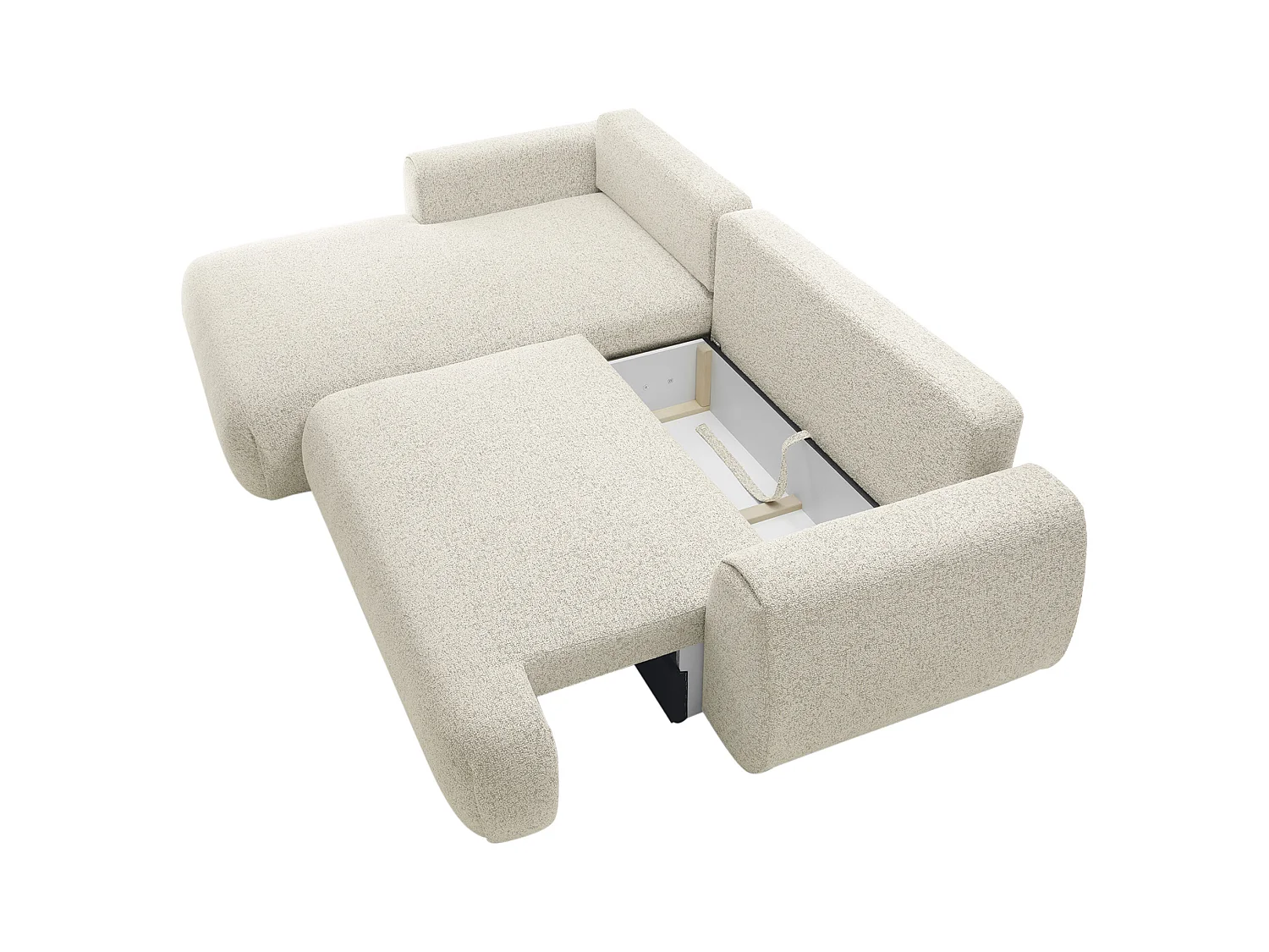Hoekslaapbank met hoek links van beige stof met textuur MONELIA