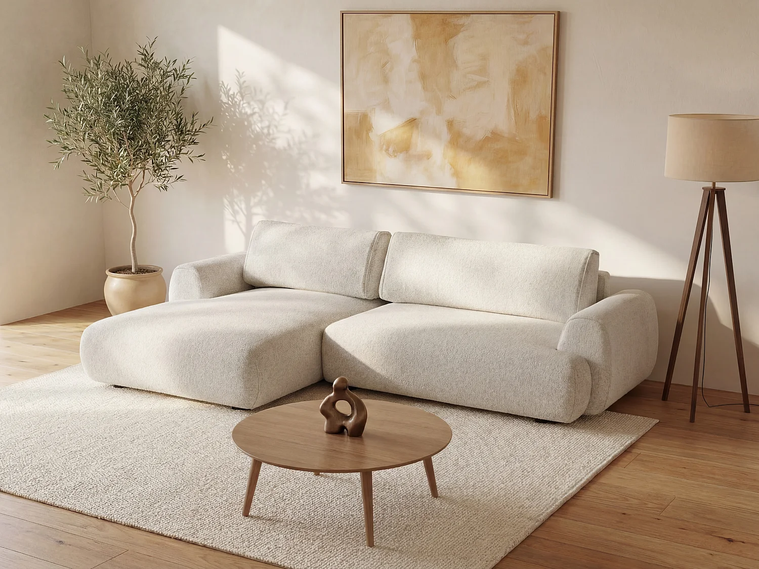 Canapé d'angle gauche convertible en tissu chiné beige MONELIA