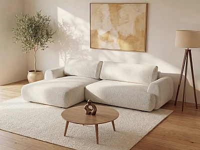 Divano letto angolo a sinistra in Tessuto melange Beige - MONELIA