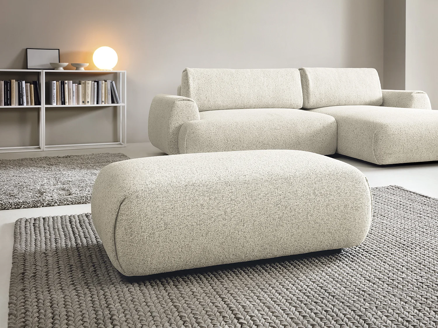 Pouf en tissu chiné beige MONELIA