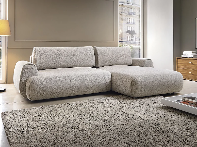 Divano letto angolo a destra in Tessuto melange Grigio - MONELIA