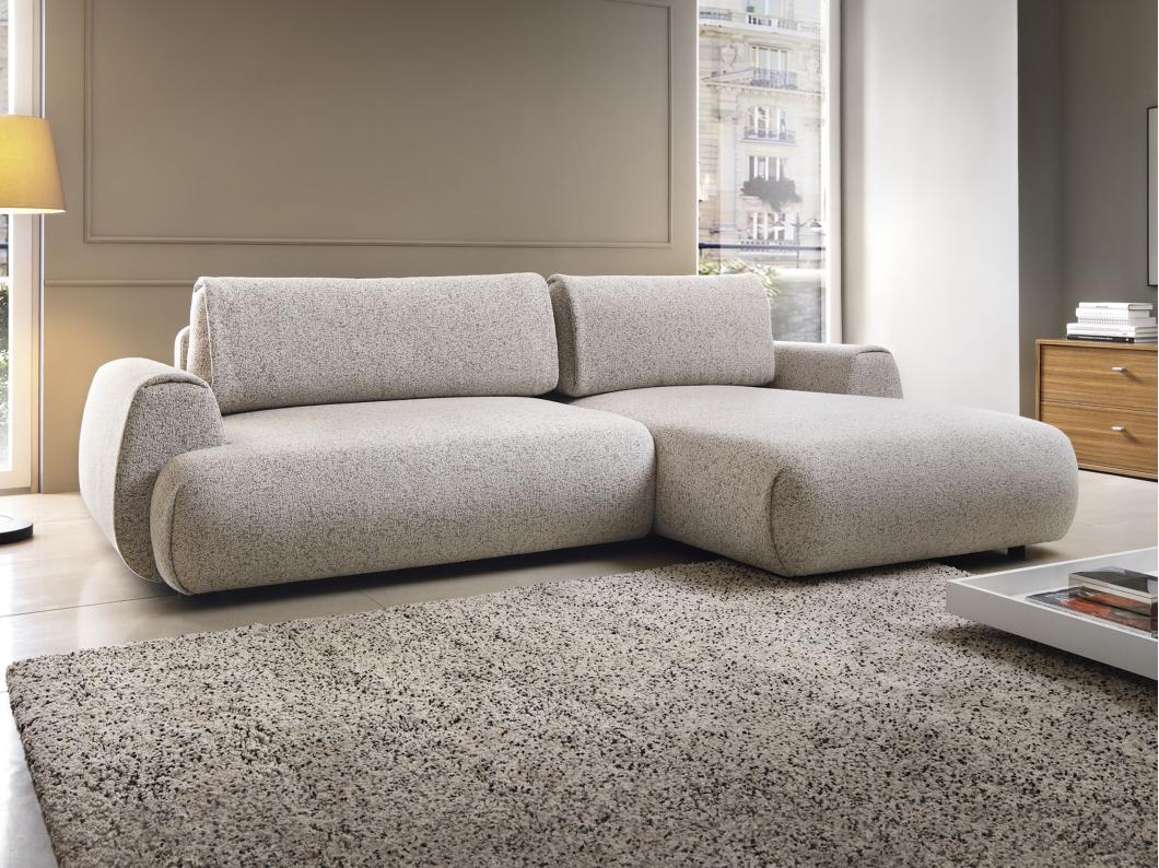 Canapé d'angle droit convertible en tissu texturé gris clair MONELIA