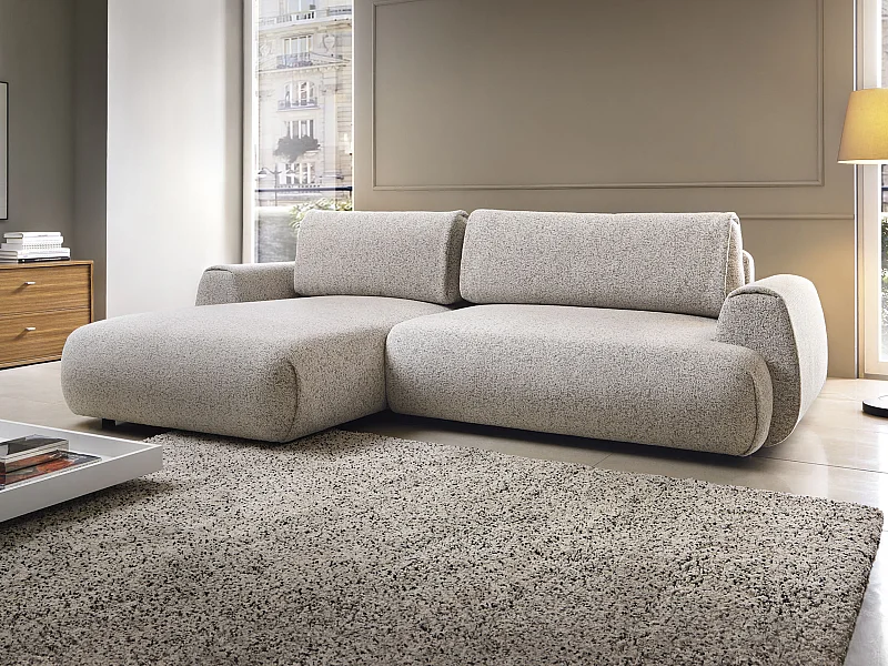Canapé d'angle gauche convertible en tissu chiné gris clair MONELIA