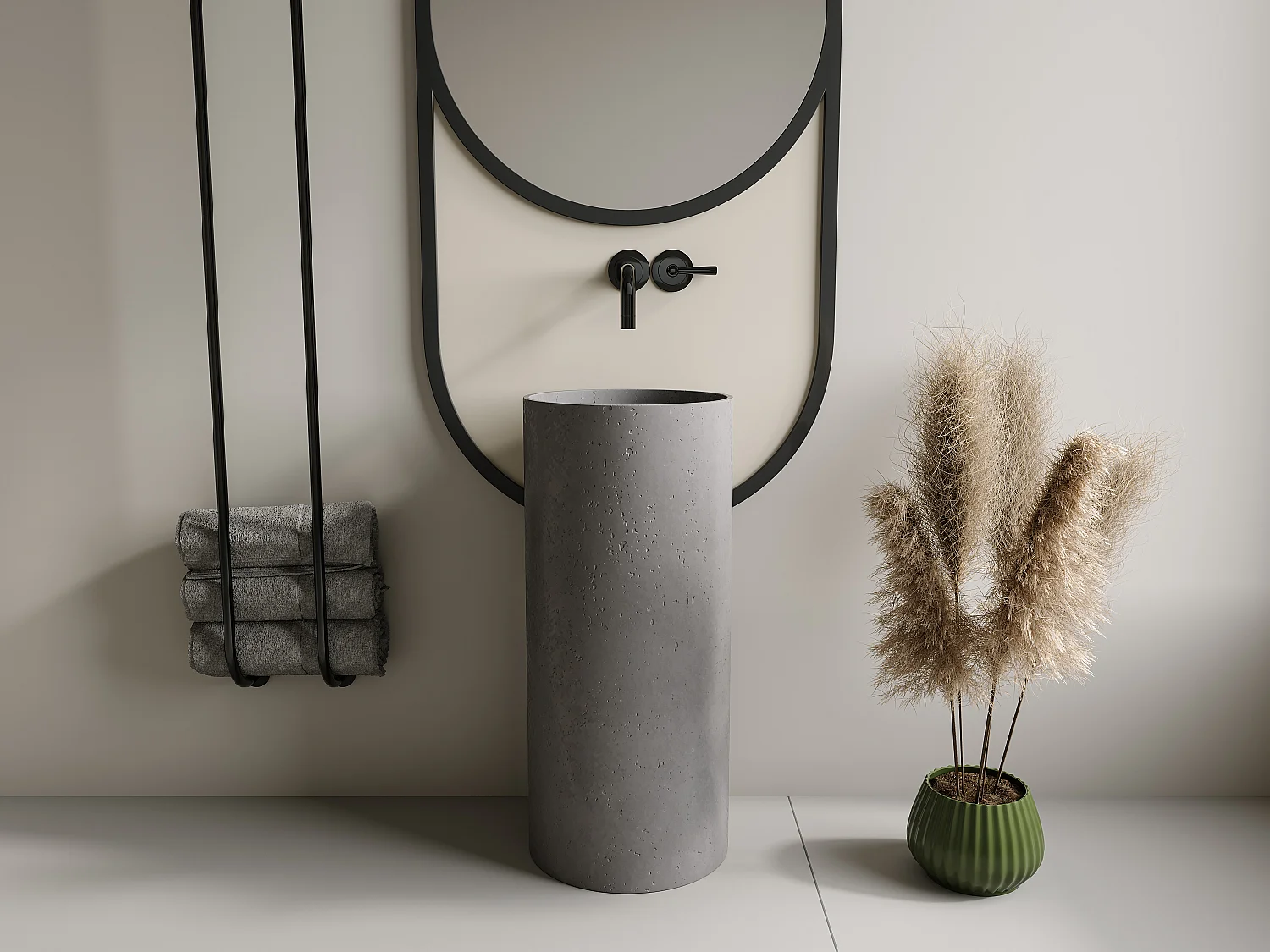 Lavabo a colonna in calcestruzzo tondo D40 x H85 cm - PISONA