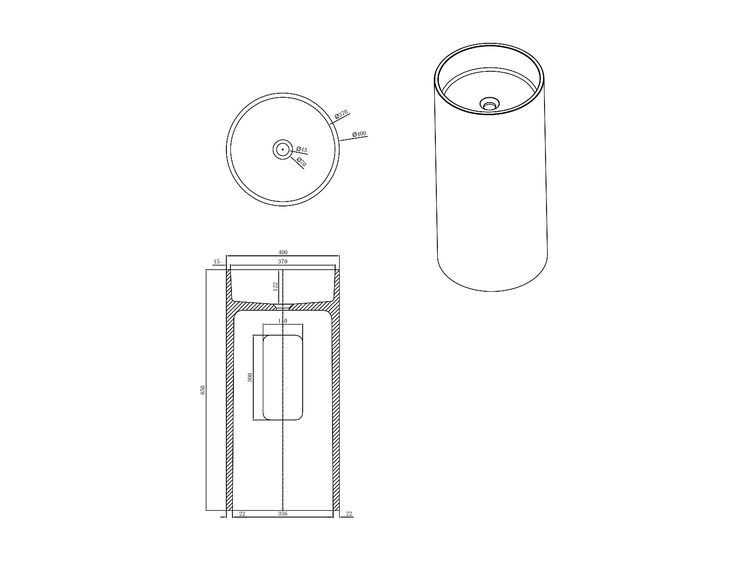 Lavatório com base em cimento redondo D40 x A85 cm - PISONA