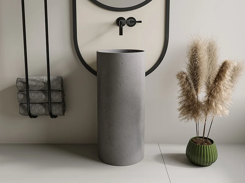 Standwaschbecken rund - Beton - 40 x 85 cm - PISONA