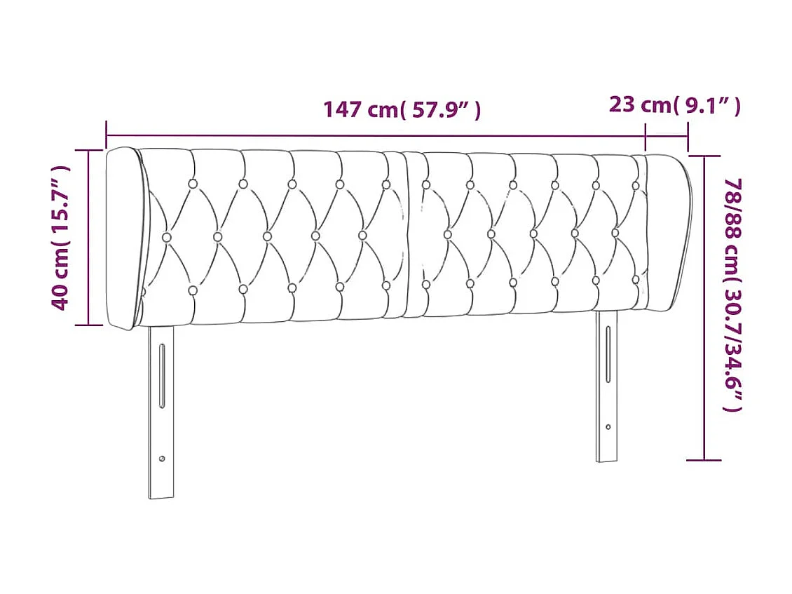Testiera ad Orecchio Tortora 147x23x78/88 cm in Tessuto