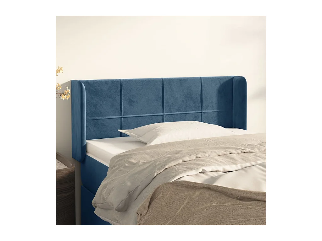 Tête de lit avec oreilles Bleu foncé 93x16x78/88 cm Velours