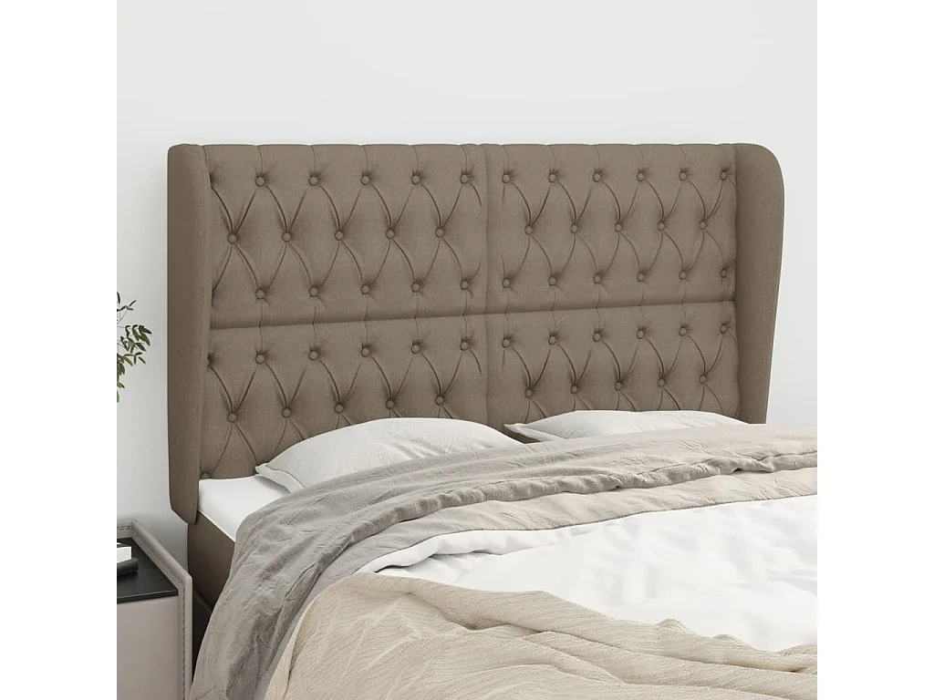 Hoofdbord met randen 147x23x118/128 cm stof taupe