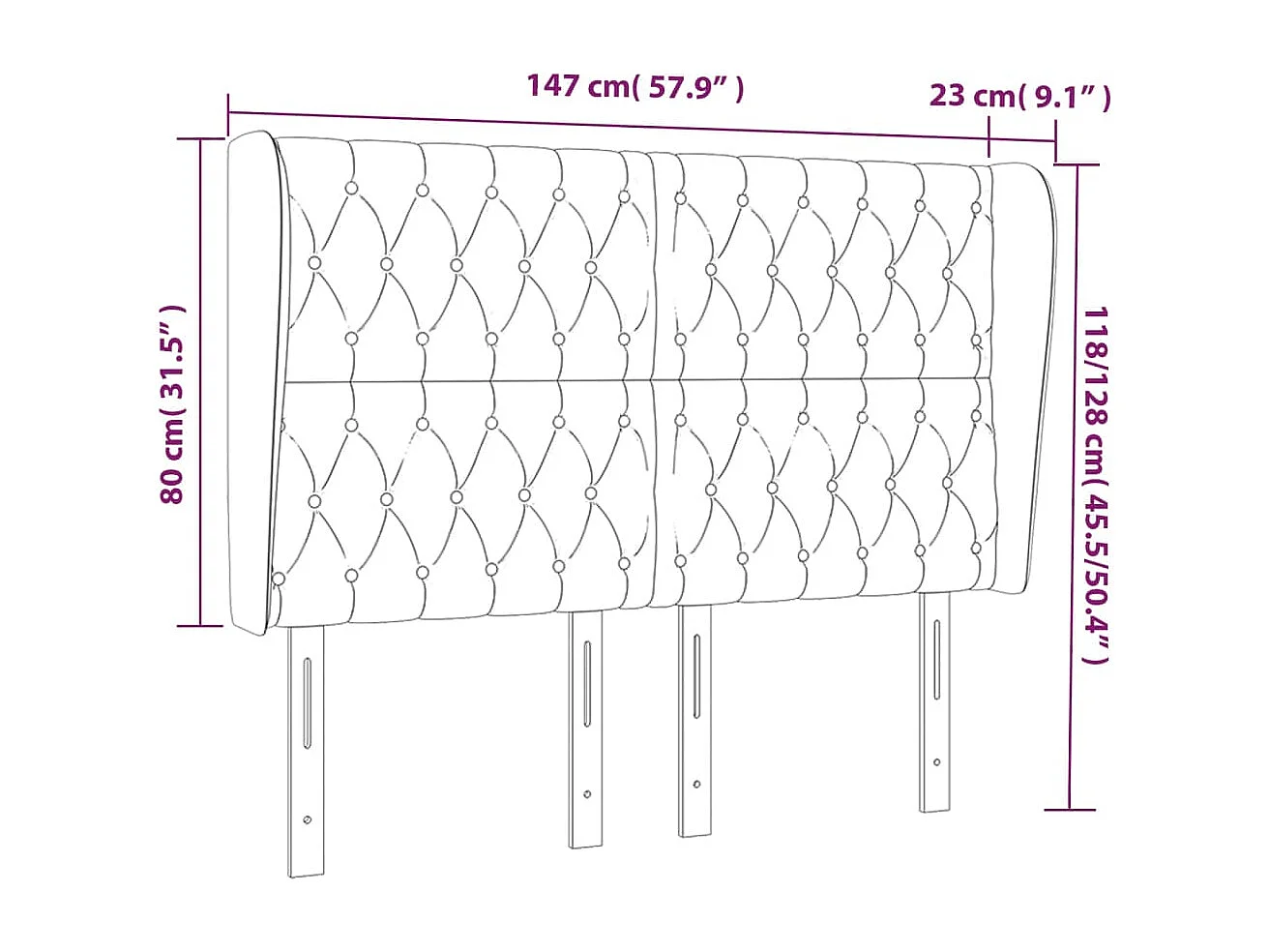 Hoofdbord met randen 147x23x118/128 cm stof taupe