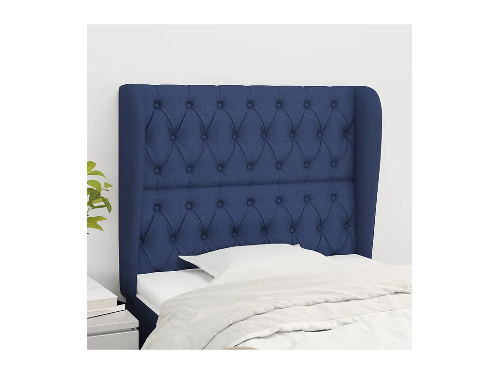 Tête de lit avec oreilles Bleu 93x23x118/128 cm Tissu