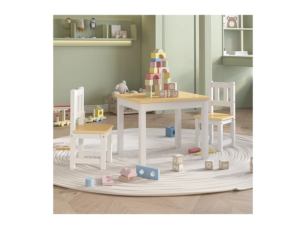 Ensemble de table et chaises pour enfants 3 pcs Blanc et beige