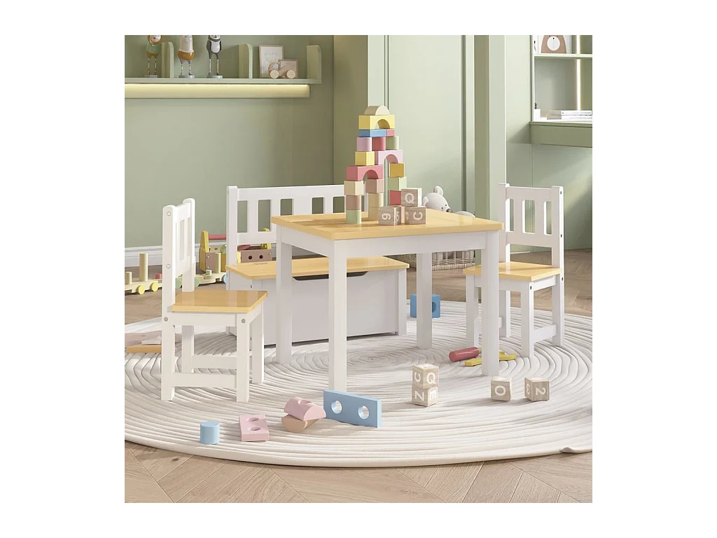4-delige Kindertafel- en stoelenset MDF wit en beige