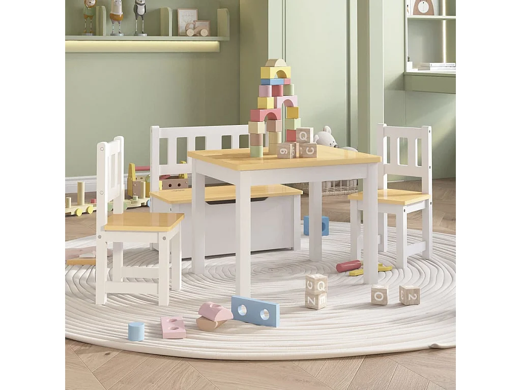 Set Tavolo e Sedie per Bambini 4 Pezzi Bianco e Beige in MDF