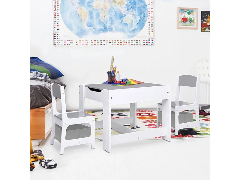 Kindertisch mit 2 Stühlen Weiß MDF