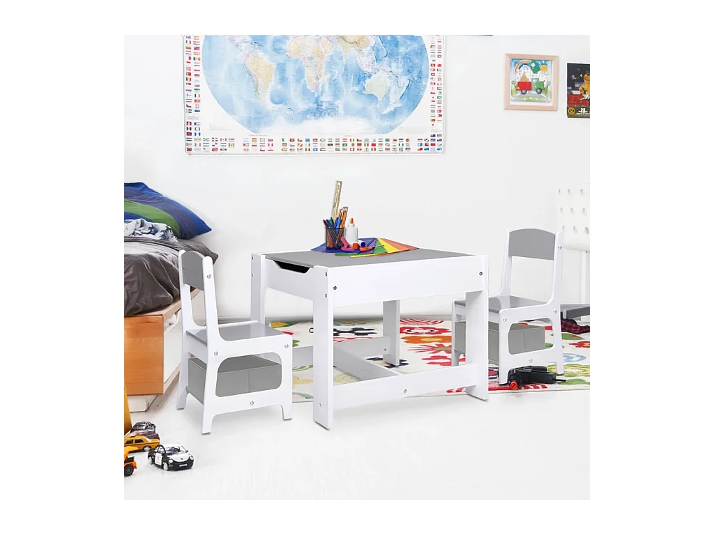 Table pour enfants avec 2 chaises Blanc MDF