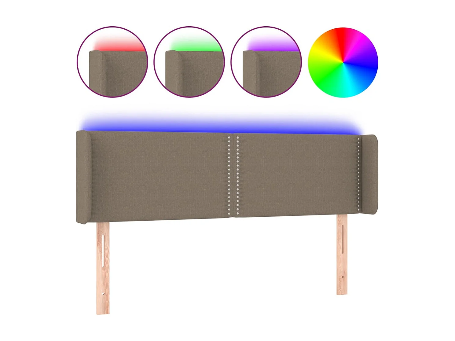 Cabecero con LED de tela gris taupe 147x16x78/88 cm