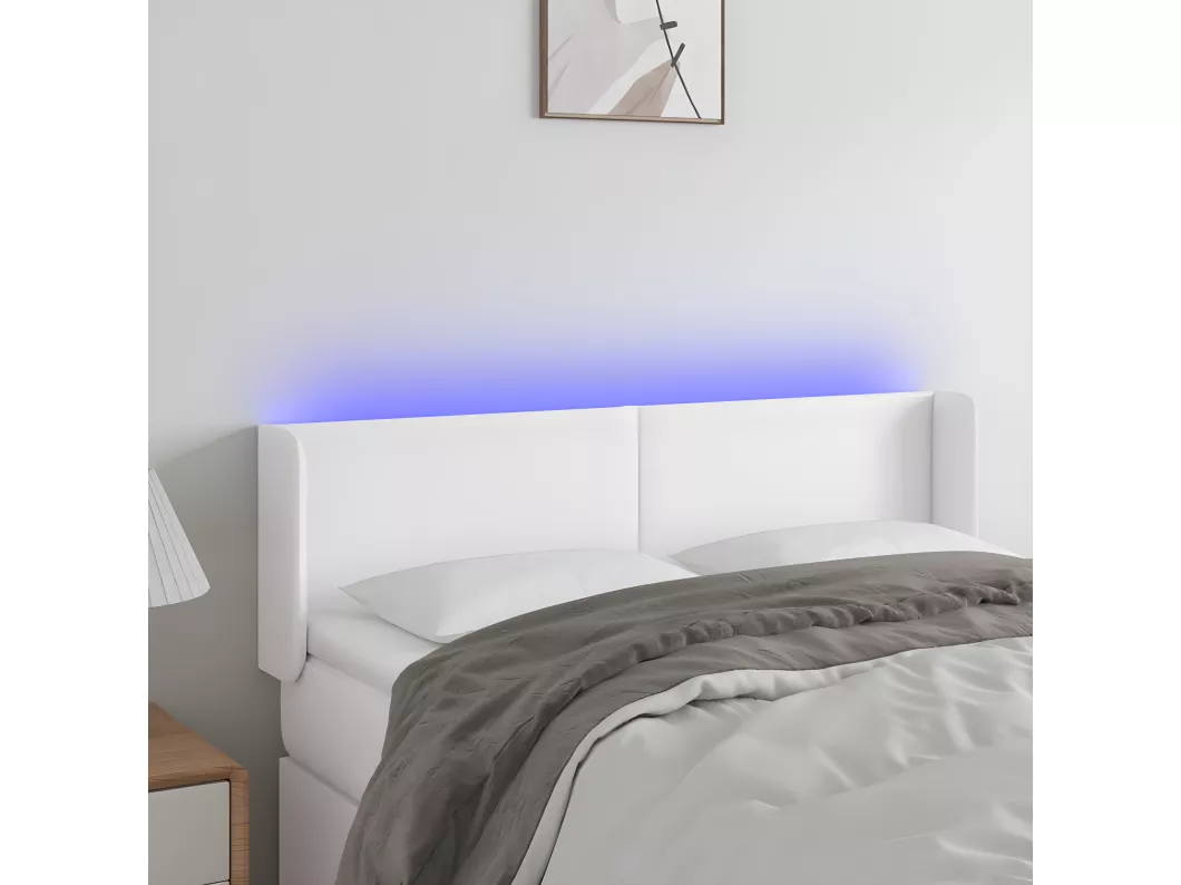 Kauf Unique LED Kopfteil Weiß 147x16x78/88 cm Kunstleder