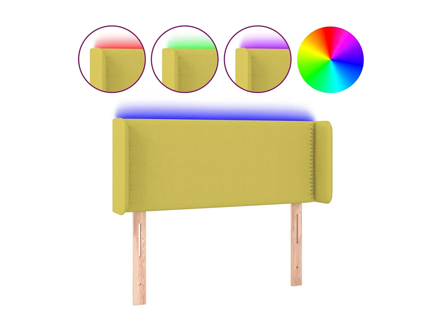 Cabeceira de cama c/ luzes LED tecido 103x16x78/88 cm verde