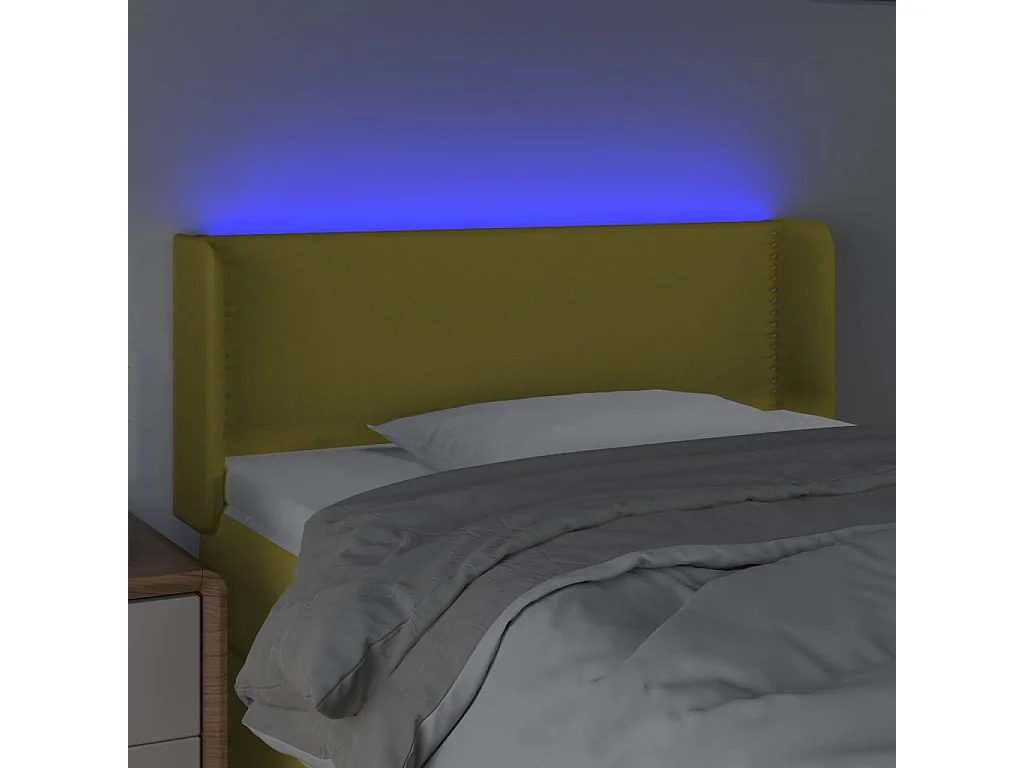 Cabeceira de cama c/ luzes LED tecido 103x16x78/88 cm verde