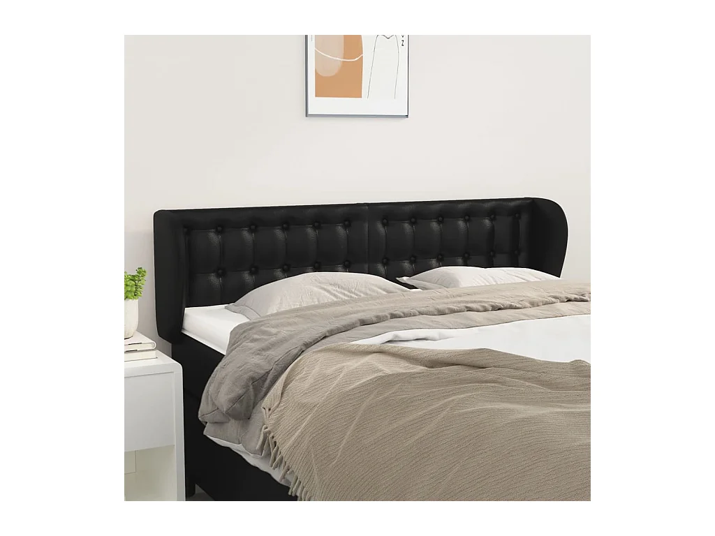 Tête de lit avec oreilles Noir 147x23x78/88 cm Similicuir
