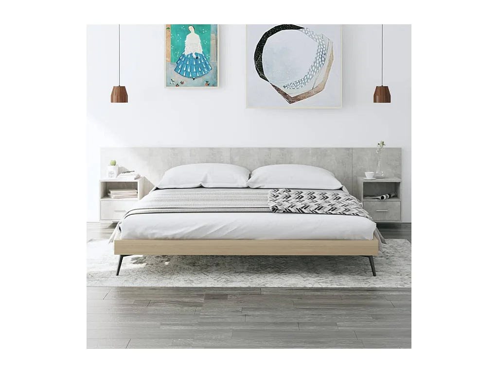 Tête de lit avec armoires Gris béton Bois d'ingénierie