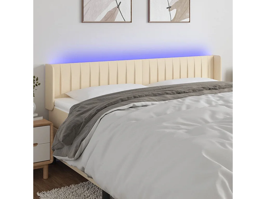 Hoofdbord LED 183x16x78/88 cm stof crèmekleurig