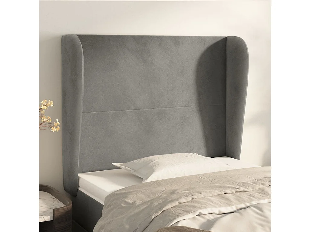 Kopfteil mit Ohren Hellgrau 93x23x118/128 cm Samt