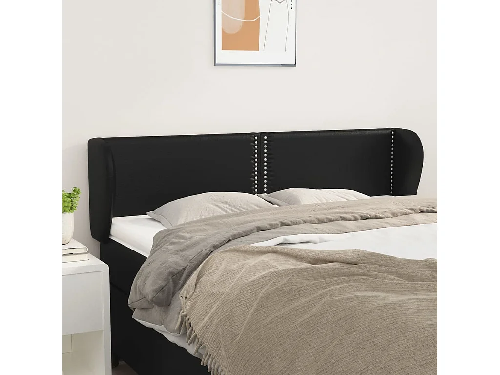 Hoofdbord met randen 147x23x78/88 cm kunstleer zwart