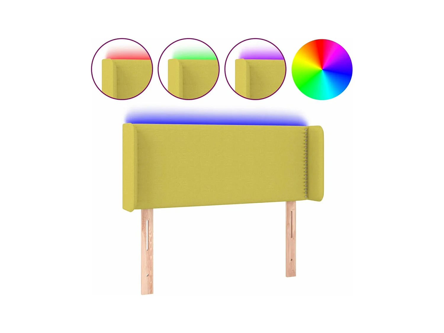 Cabecero con LED de tela verde 93x16x78/88 cm